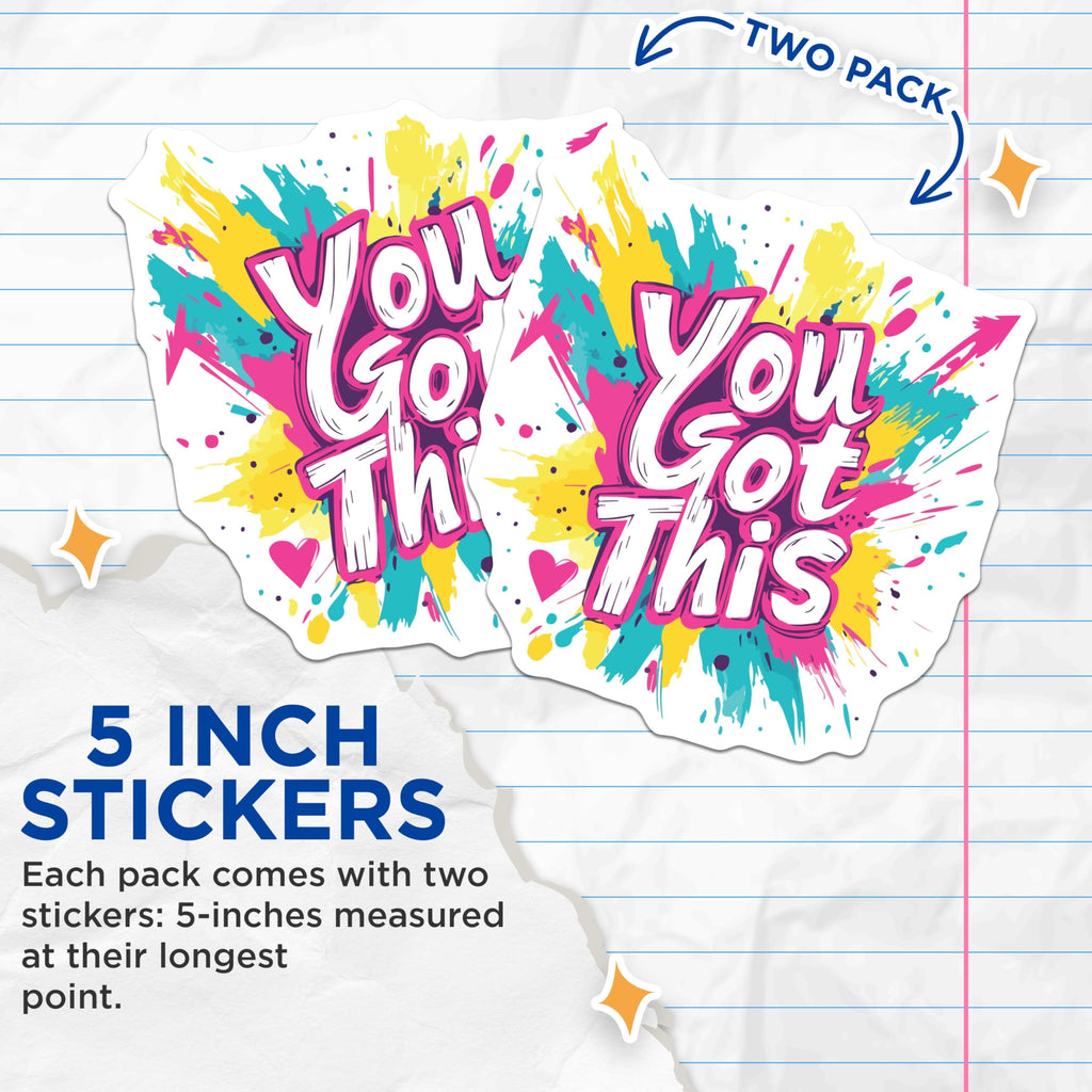 (2 Pack) You Got This Stickers - Motivational Quote - Inspirational Pop Art - 5" On Longest Side - Sticks to Smooth Flat Surfaces - Made in USA - BMCS20009