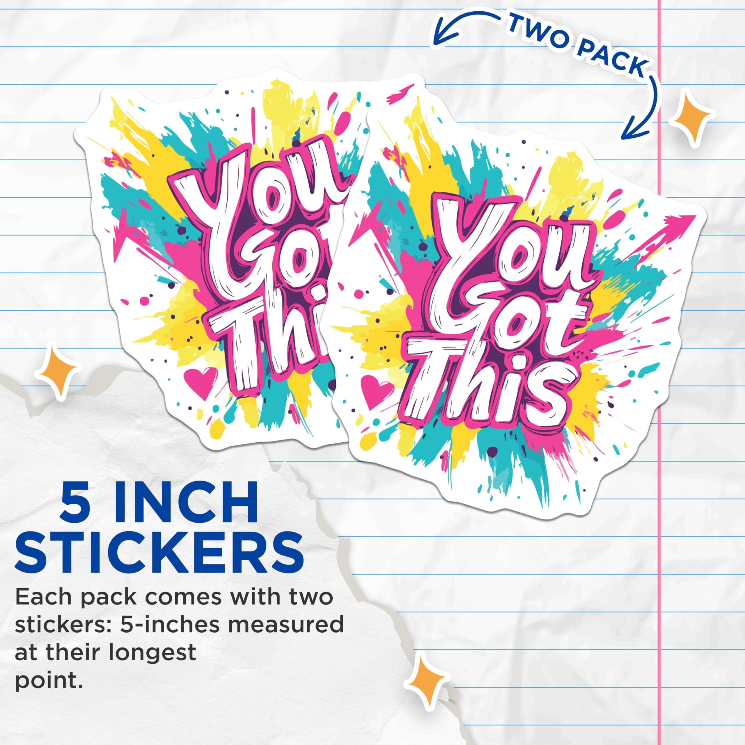 (2 Pack) You Got This Stickers - Motivational Quote - Inspirational Pop Art - 5" On Longest Side - Sticks to Smooth Flat Surfaces - Made in USA - BMCS20009