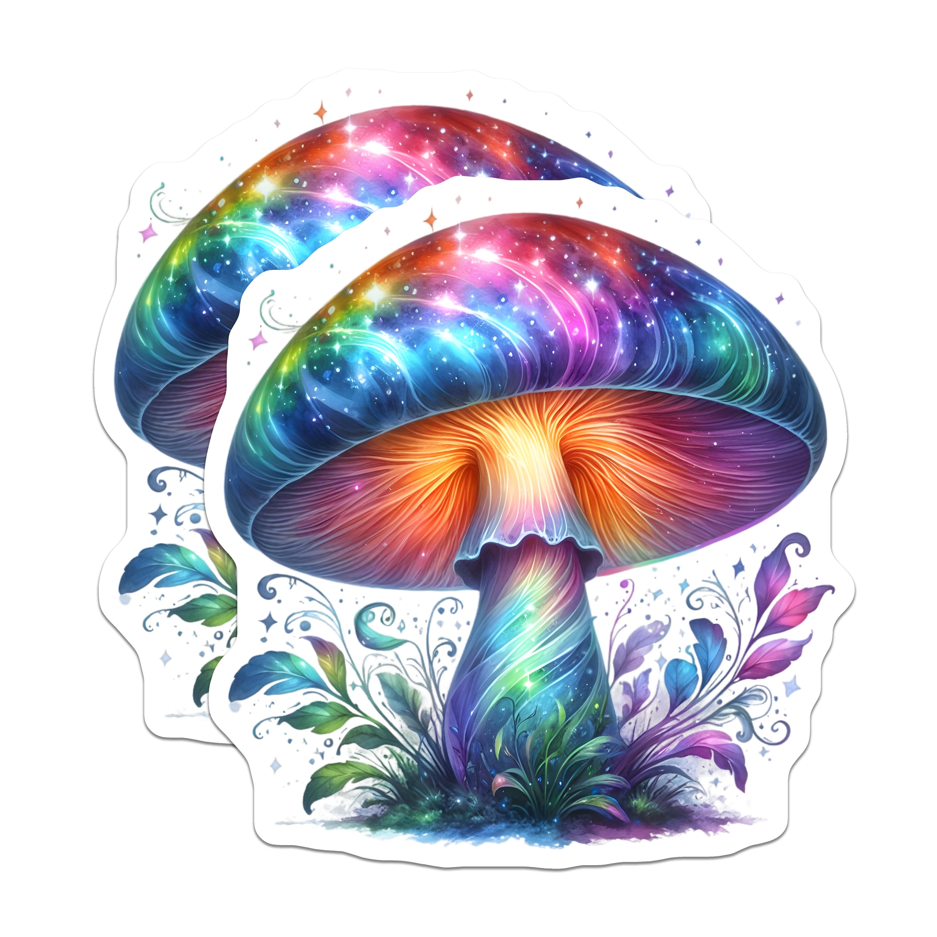 (2 Pack) Rainbow Mushroom Magnets - Celestial Fantasy Decor - Whimsical Nature Lover Aesthetic Art - 5 Inches On Longest Side - Thick Durable Magnet - Made in USA - MAG39956