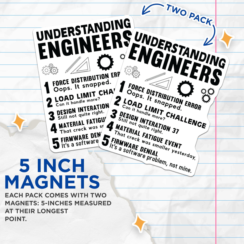 (2 Pack) Understanding Engineers Magnets - Funny Engineering Humor - Mechanical Design Software Problem Solver STEM Decor - 5 Inches On Longest Side - Thick Durable Magnet - Made in USA - MAG20236