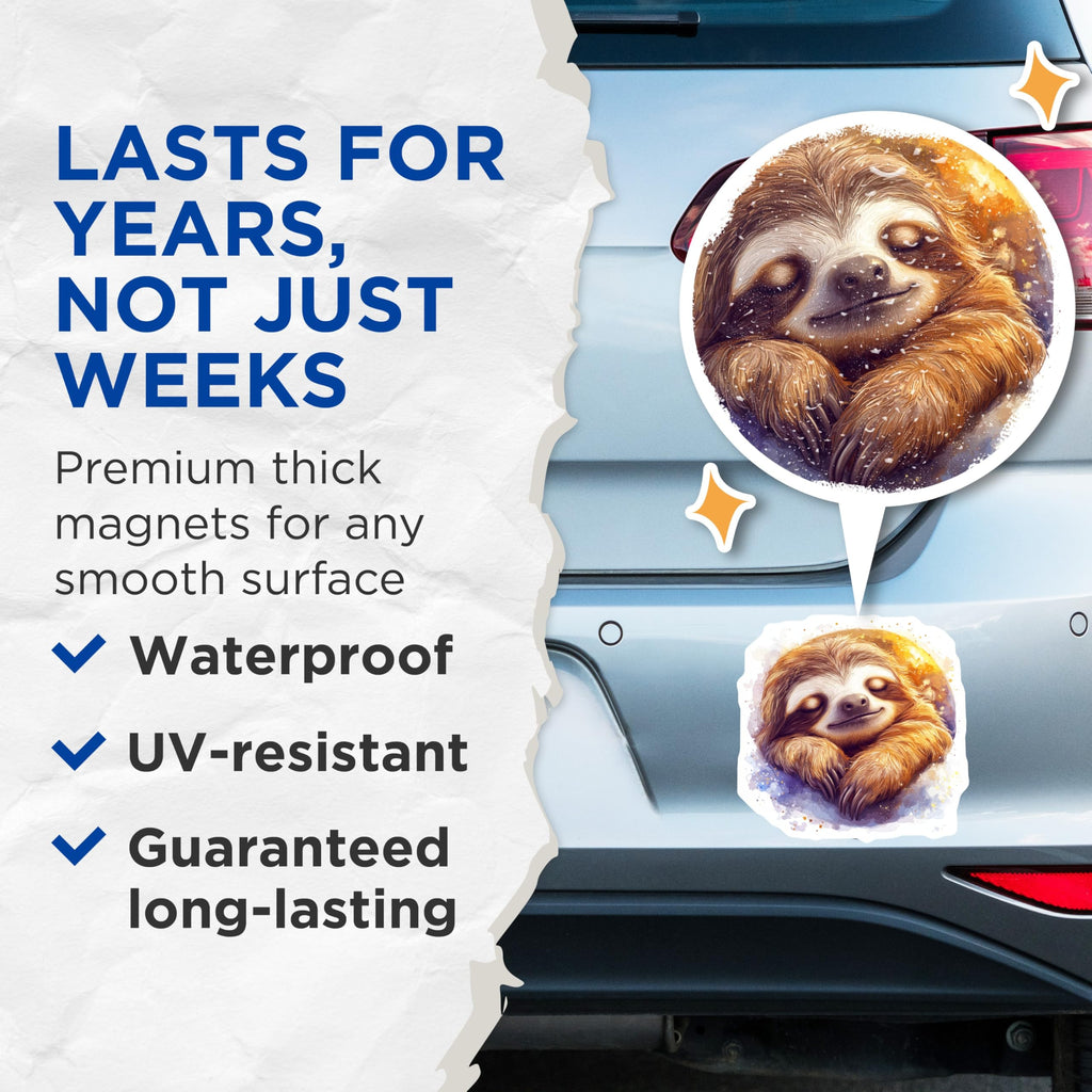 (2 Pack) Sleeping Sloth Magnets - Cute Sloth Art - Animal Lover Decor - Refrigerator Locker Display - 5 Inches On Longest Side - Thick Durable Magnet - Made in USA - MAG23475