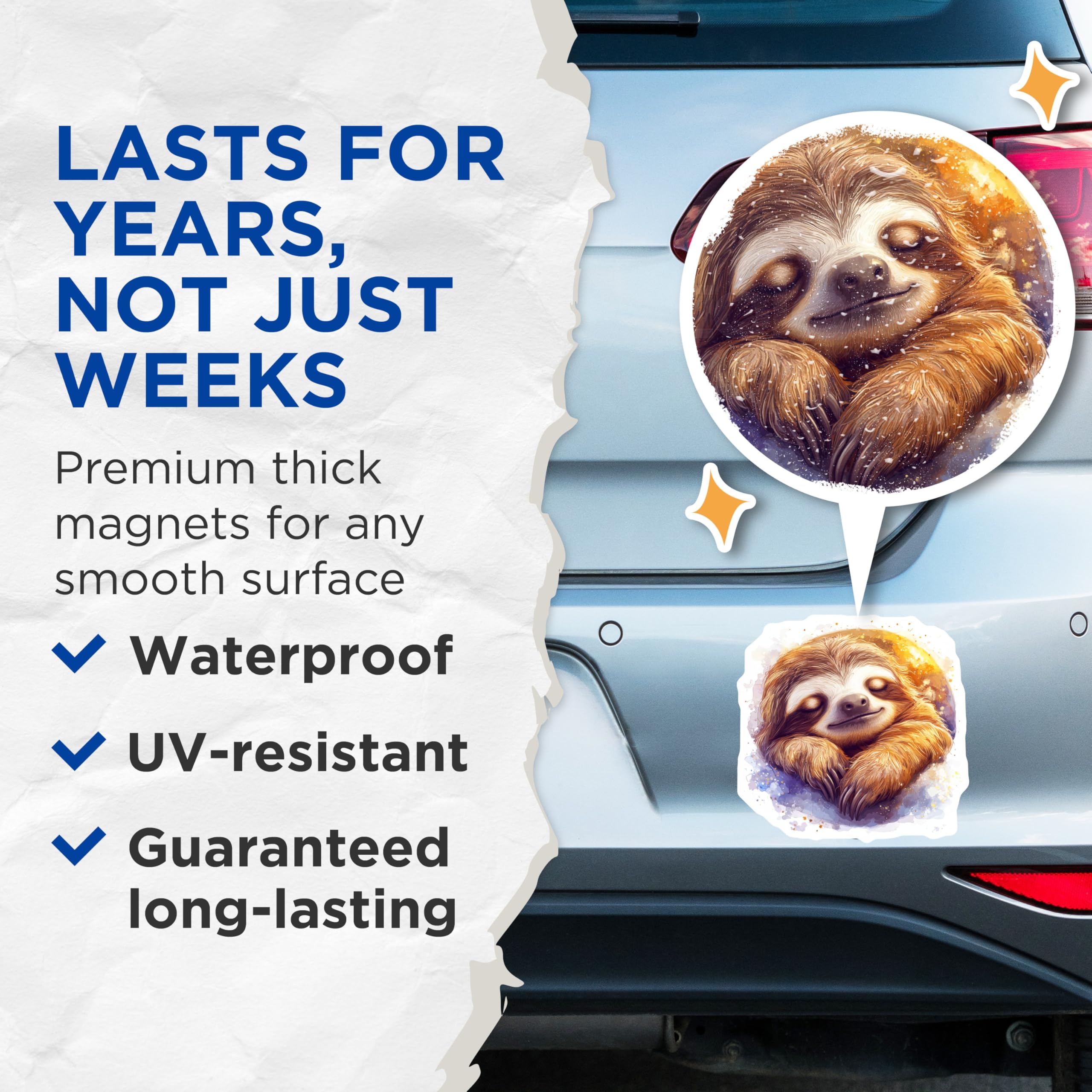 (2 Pack) Sleeping Sloth Magnets - Cute Sloth Art - Animal Lover Decor - Refrigerator Locker Display - 5 Inches On Longest Side - Thick Durable Magnet - Made in USA - MAG23475