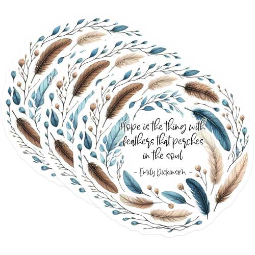 (3 Pack) Dickinson Quote Decals - Hope Feathers Sticker - Emily Dickinson Gift - 3 Inches On Longest Side - Easy Peel & Apply - Made in USA - 3MCS6316
