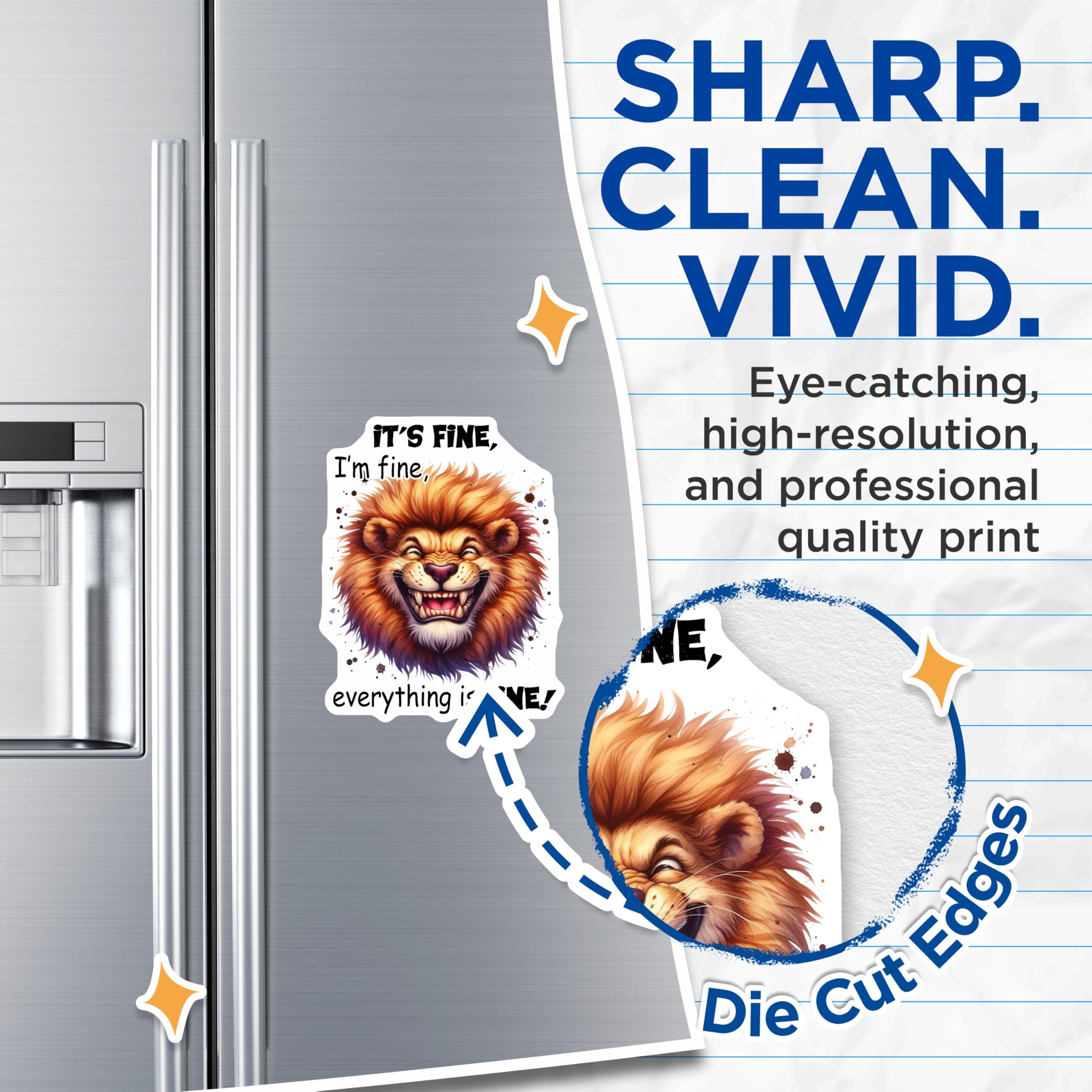 (2 Pack) Funny Lion Magnets - Its Fine Im Fine - Everything is Fine Fridge Magnets - 5" On Longest Side - Premium Magnet - for Cars, Refrigerators, Toolboxes, Lockers - Made in USA - MAG16405