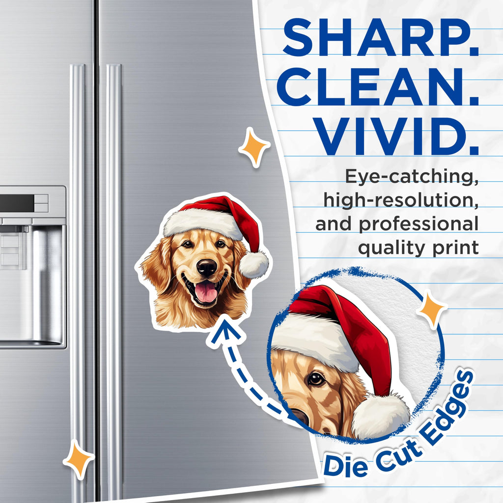 (2 Pack) Golden Retriever Christmas Magnets - Santa Hat Dog Decor - Festive Pet Accessory - 5 Inches On Longest Side - Thick Durable Magnet - Made in USA - MAG24874