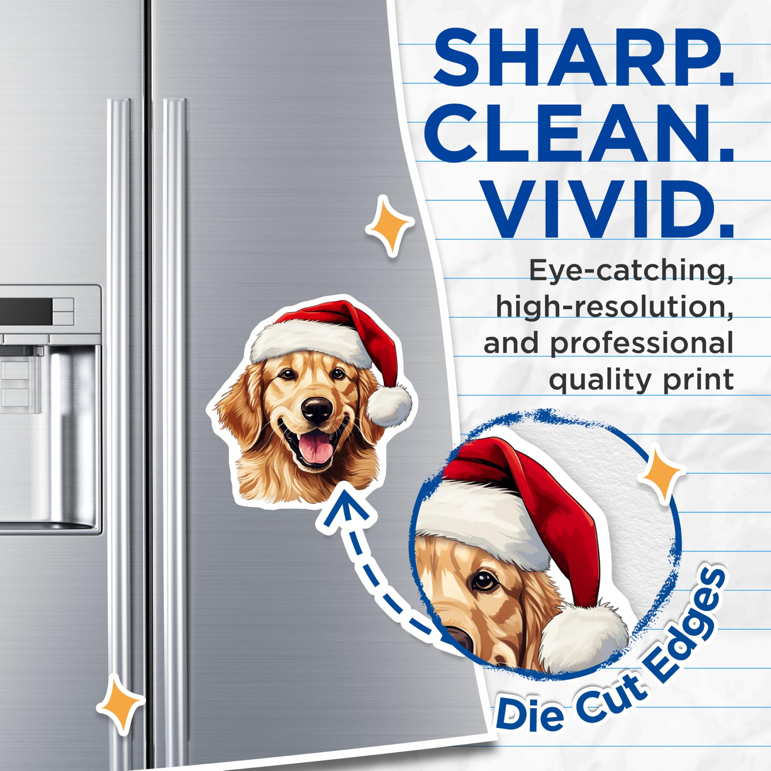 (2 Pack) Golden Retriever Christmas Magnets - Santa Hat Dog Decor - Festive Pet Accessory - 5 Inches On Longest Side - Thick Durable Magnet - Made in USA - MAG24874