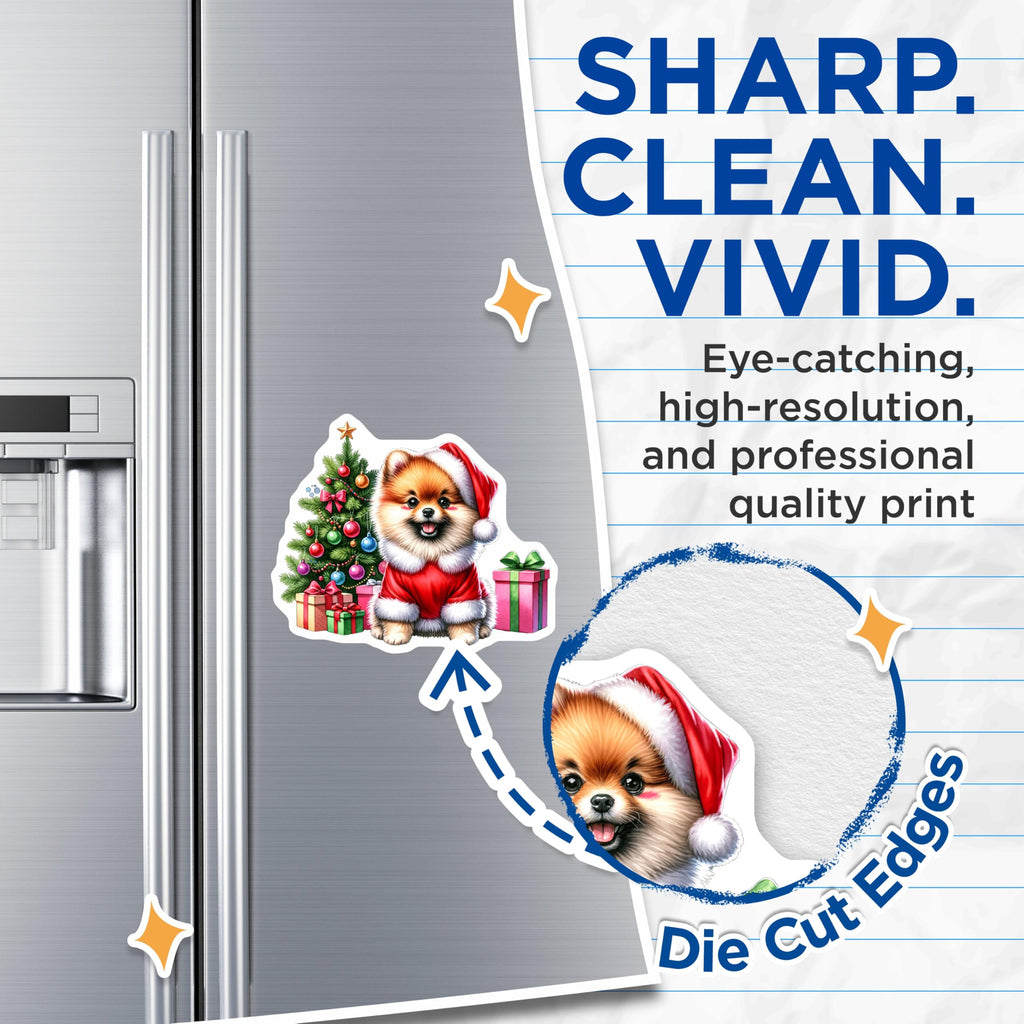 (2 Pack) Pomeranian Christmas Magnets - Santa Puppy Holiday Decor - Cute Dog Fridge Accents - 5 Inches On Longest Side - Thick Durable Magnet - Made in USA - MAG26601