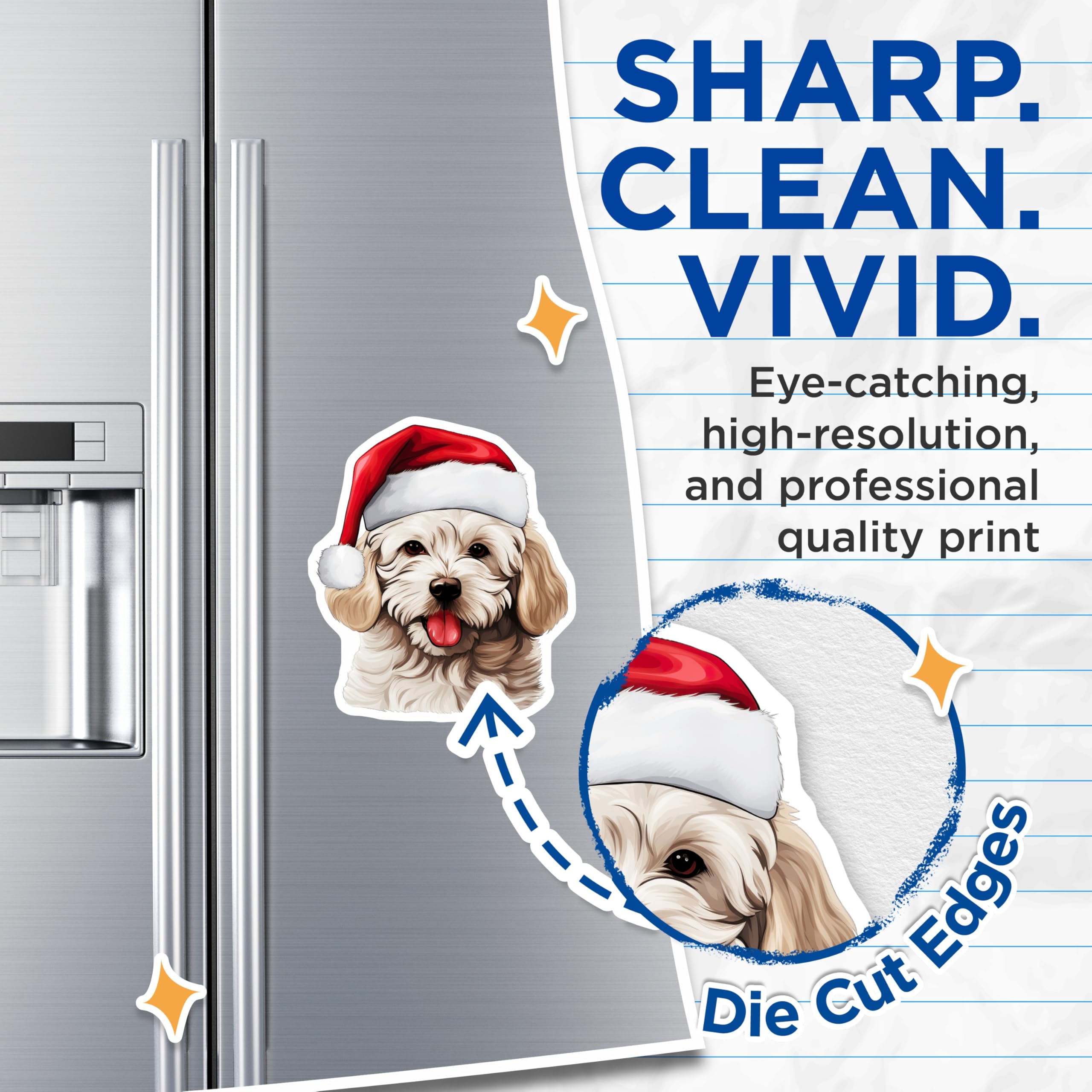 (2 Pack) Christmas Dog Magnets - Santa Puppy Decor - Holiday Refrigerator Accents - 5 Inches On Longest Side - Thick Durable Magnet - Made in USA - MAG27654