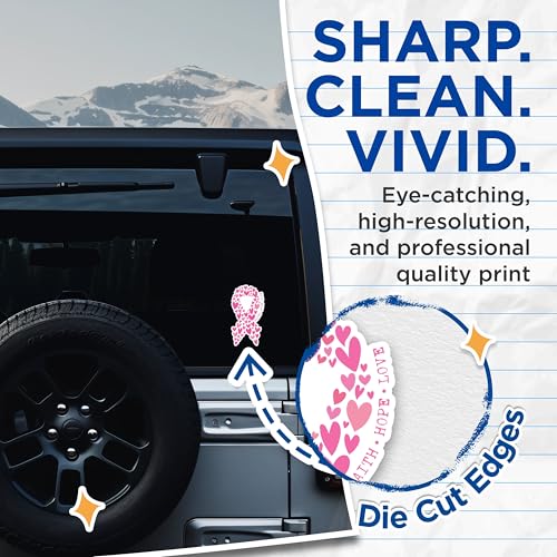 (2 Packs) Breast Cancer Pink Ribbon Stickers - Faith Hope Love Pink Breast Cancer Awarness Decals - 5" On Longest Side - Premium Vinyl - Sticks to Any Smooth Flat Surface - Made in USA - BMCS2450