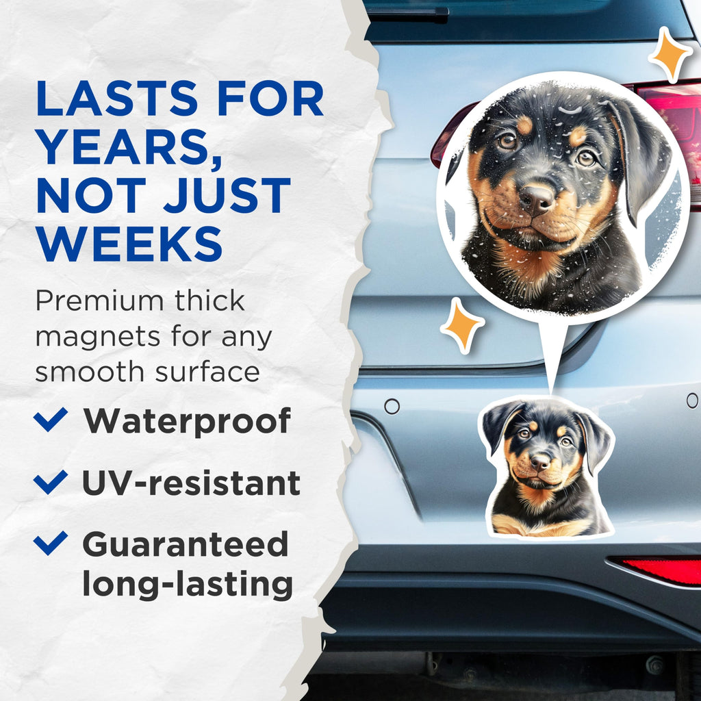 (2 Pack) Rottweiler Puppy Magnets - Cute Dog Art Refrigerator - Animal Lover Kitchen Accent - 5 Inches On Longest Side - Thick Durable Magnet - Made in USA - MAG29393