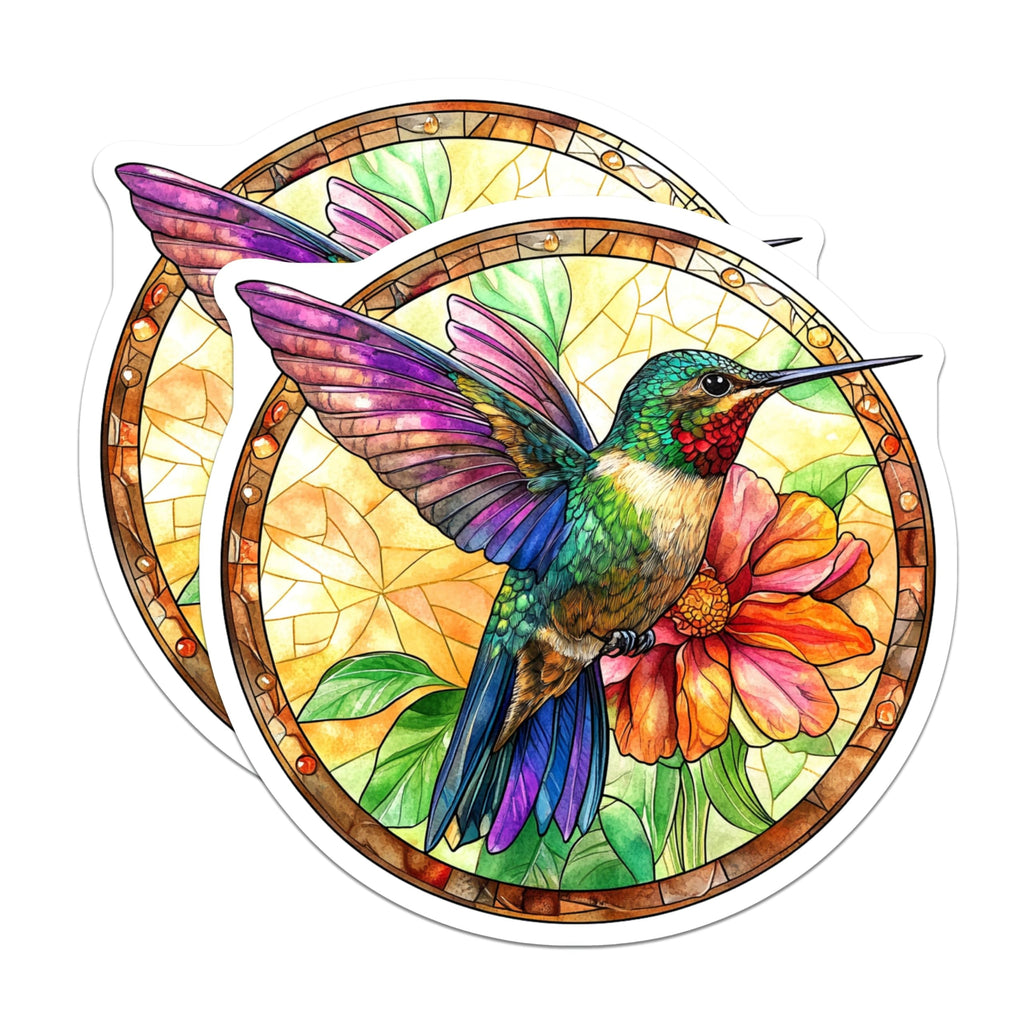 (2 Pack) Hummingbird Stained Glass Magnets - Vibrant Bird Art - Nature Lover Home Decor - 5 Inches On Longest Side - Thick Durable Magnet - Made in USA - MAG26297