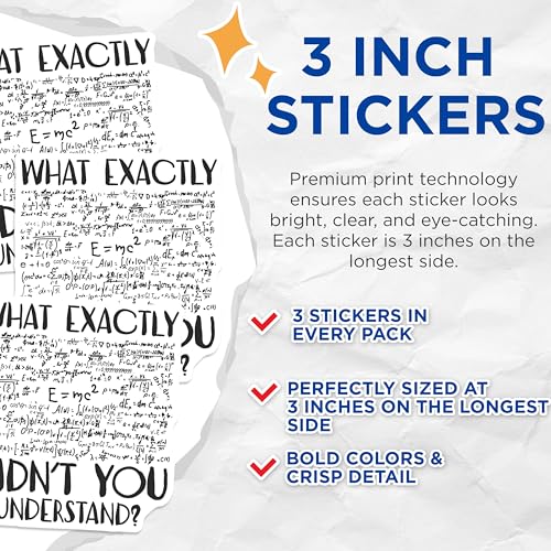 (3 Pack) Math Equation Decals - Funny Science Decals - Physics Equations Decal - 3 Inches On Longest Side - Easy Peel & Apply - Made in USA - 3MCS7814
