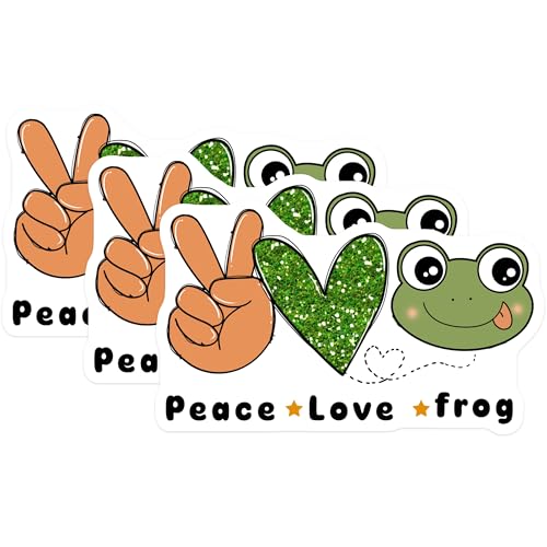 (3 Pack) Peace Love Frog Decals - Cute Froggy Laptop Decals - Green Heart Stickers- 3 Inches On Longest Side - Easy Peel & Apply - Made in USA - 3MCS5500