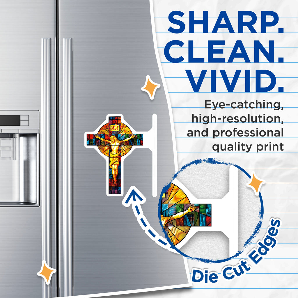 (2 Pack) Stained Glass Jesus Magnets - Celtic Cross Christian Art - Religious Decor Kitchen Refrigerator Devotional - 5 Inches On Longest Side - Thick Durable Magnet - Made in USA - MAG36857