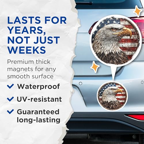 (2 Pack) Patriotic Decor Magnet - USA Flag Emblem - 5" On Longest Side - Sticks to Smooth Flat Surfaces - Made in USA - MAG10037