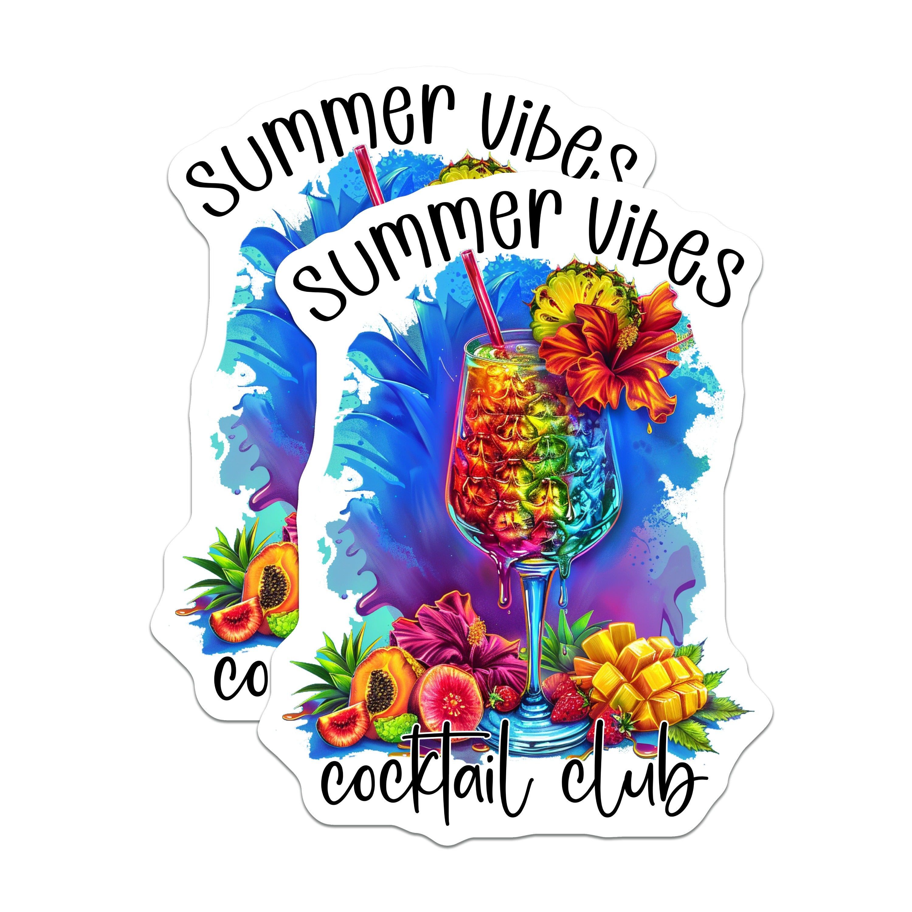 (2 Pack) Summer Vibes Magnets - Tropical Cocktail Decor - Beach Party Fridge Art - 5 Inches On Longest Side - Thick Durable Magnet - Made in USA - MAG39057