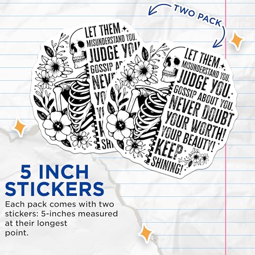 (2 Pack) Inspirational Quote Stickers - Motivational Skull Design - Floral Skeleton Art - 5" On Longest Side - Sticks to Smooth Flat Surfaces - Made in USA - BMCS6170