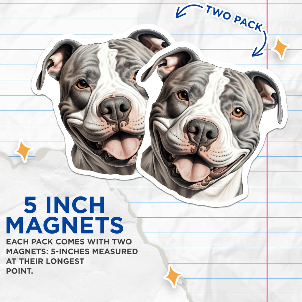(2 Pack) Happy Pitbull Dog Magnets - Smiling Canine Buddy Decor - Pet Lover Refrigerator Magnets - 5 Inches On Longest Side - Thick Durable Magnet - Made in USA - MAG24779