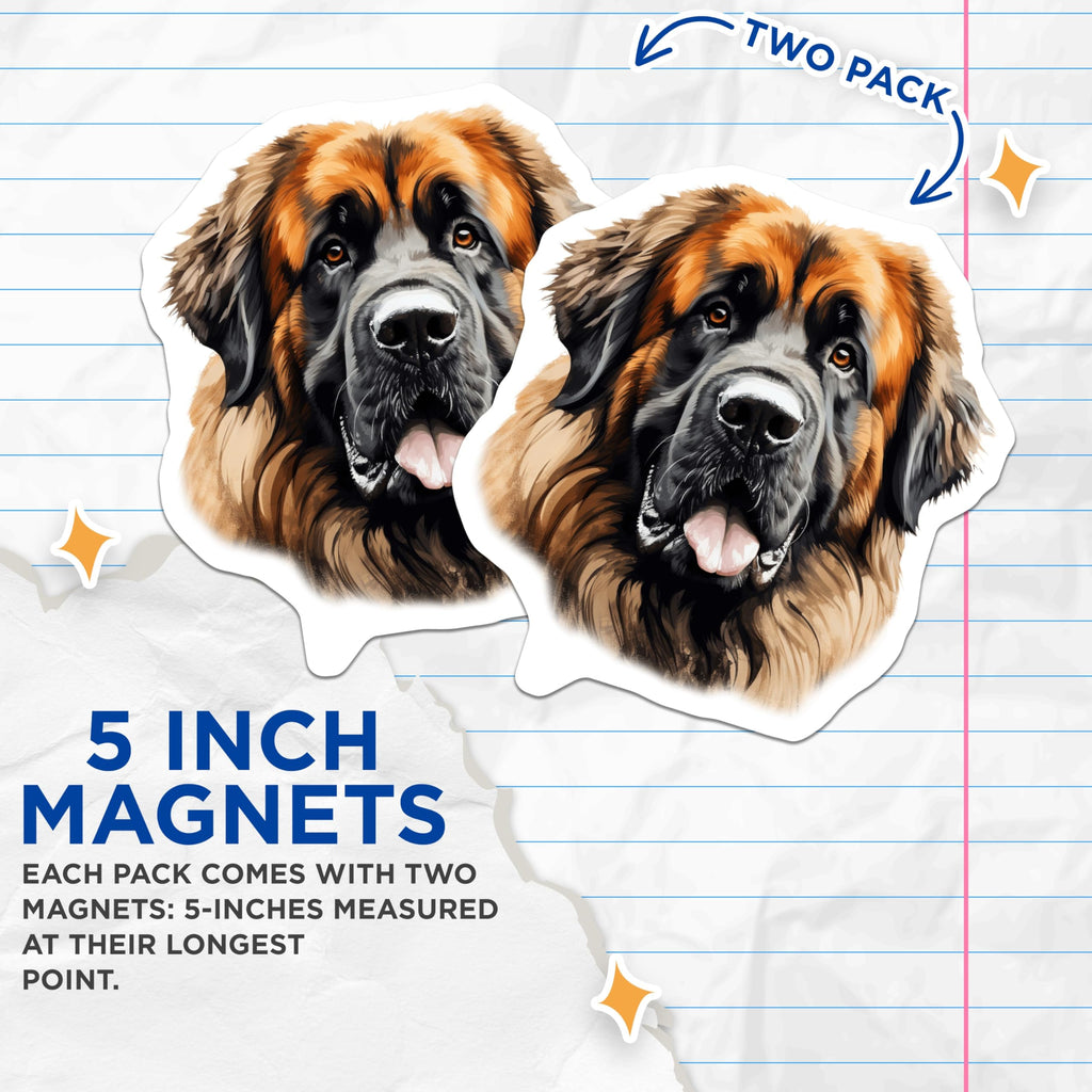 (2 Pack) Leonberger Dog Breed Magnets - Realistic Canine Art - Pet Lover Fridge Decor - Dog Parent Home Accent - 5 Inches On Longest Side - Thick Durable Magnet - Made in USA - MAG25696