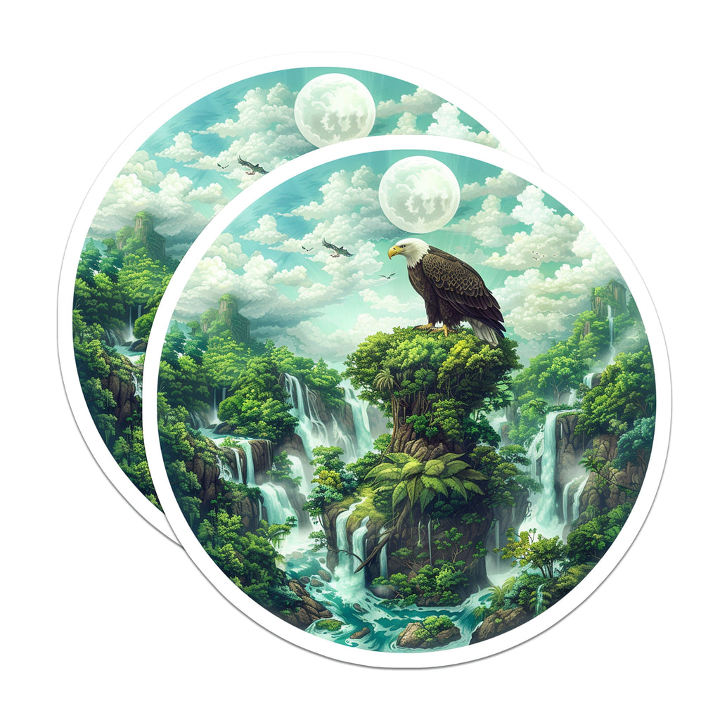 (2 Pack) Bald Eagle Waterfall Magnets - Majestic Nature Landscape Art - Wildlife Scene Home Decor - 5 Inches On Longest Side - Thick Durable Magnet - Made in USA - MAG39141