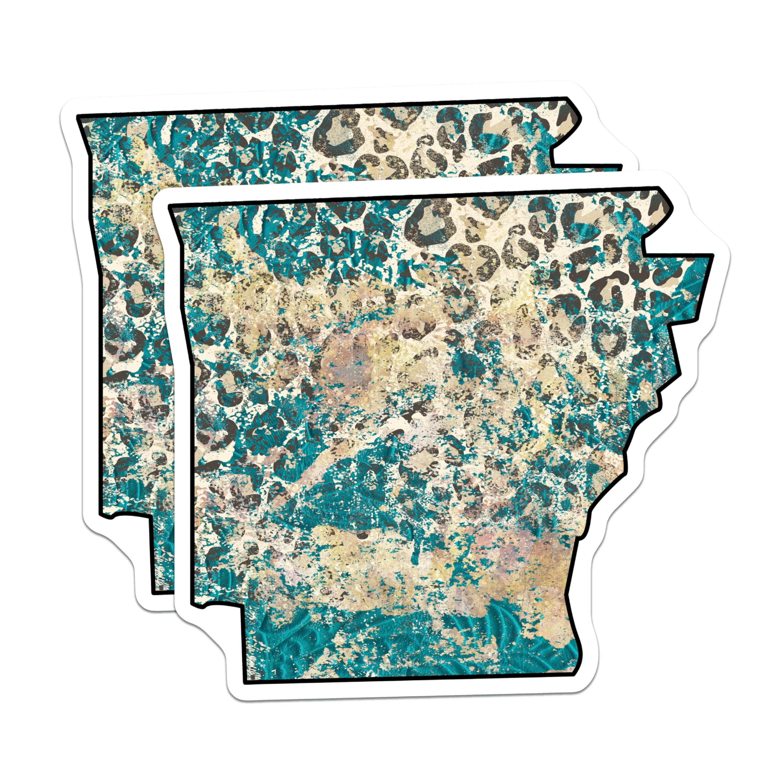 (2 Pack) Arkansas State Magnets - Leopard Print Teal Grunge Map Art - Southern Home Decor Souvenir for Residents - 5 Inches On Longest Side - Thick Durable Magnet - Made in USA - MAG19029