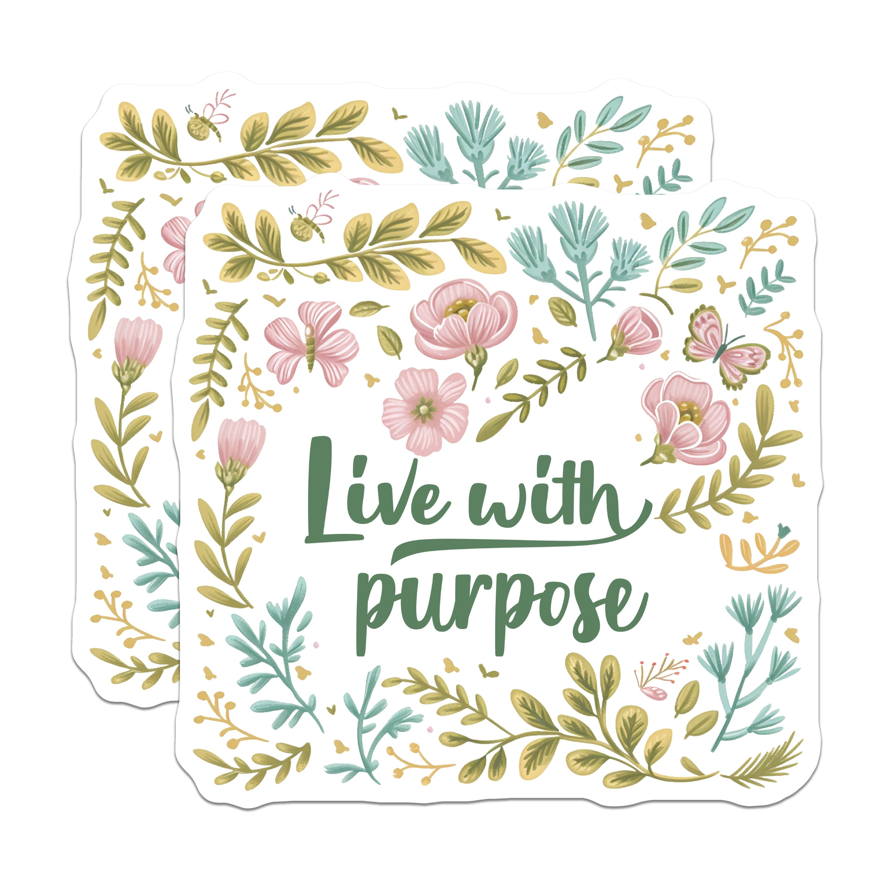 (2 Pack) Live with Purpose Magnets - Motivational Floral Decor - Inspirational Refrigerator Magnet - Nature Inspired Art - 5 Inches On Longest Side - Thick Durable Magnet - Made in USA - MAG37349