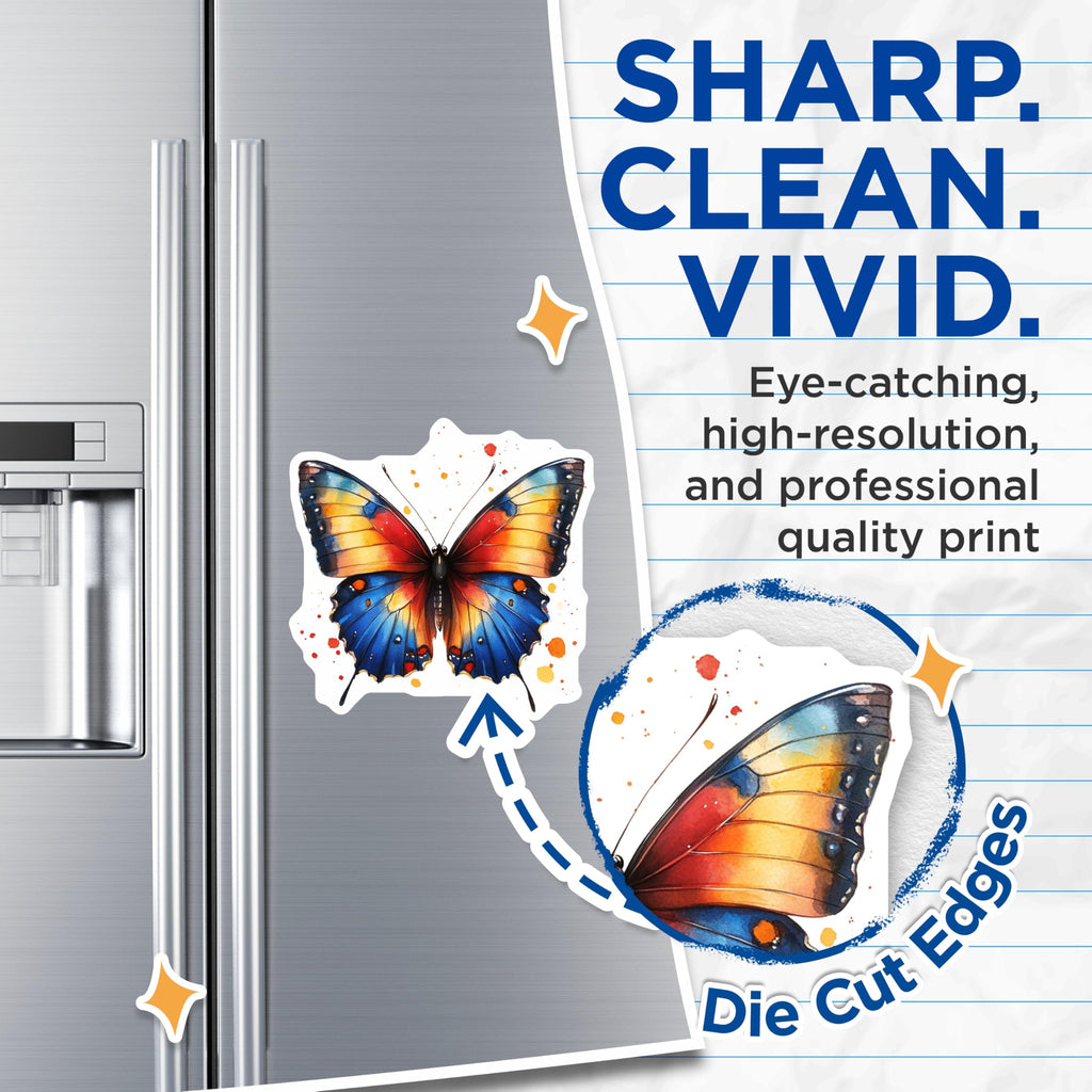 (2 Pack) Vibrant Watercolor Butterfly Magnets - Nature Inspired Fridge Decor - Boho Kitchen Locker Art - 5 Inches On Longest Side - Thick Durable Magnet - Made in USA - MAG29956