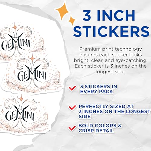(3 Pack) Gemini Zodiac Decals - Horoscope Stickers - Astrology Signs- 3 Inches On Longest Side - Easy Peel & Apply - Made in USA - 3MCS5368