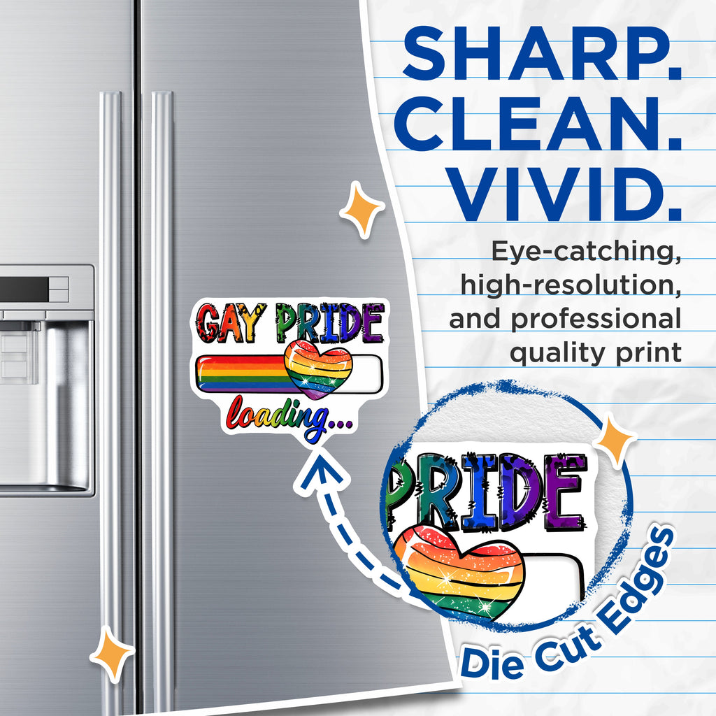 (2 Pack) Gay Pride Loading Magnets - Rainbow Heart LGBTQ+ Ally Queer Fridge Locker Decor - 5 Inches On Longest Side - Thick Durable Magnet - Made in USA - MAG38704