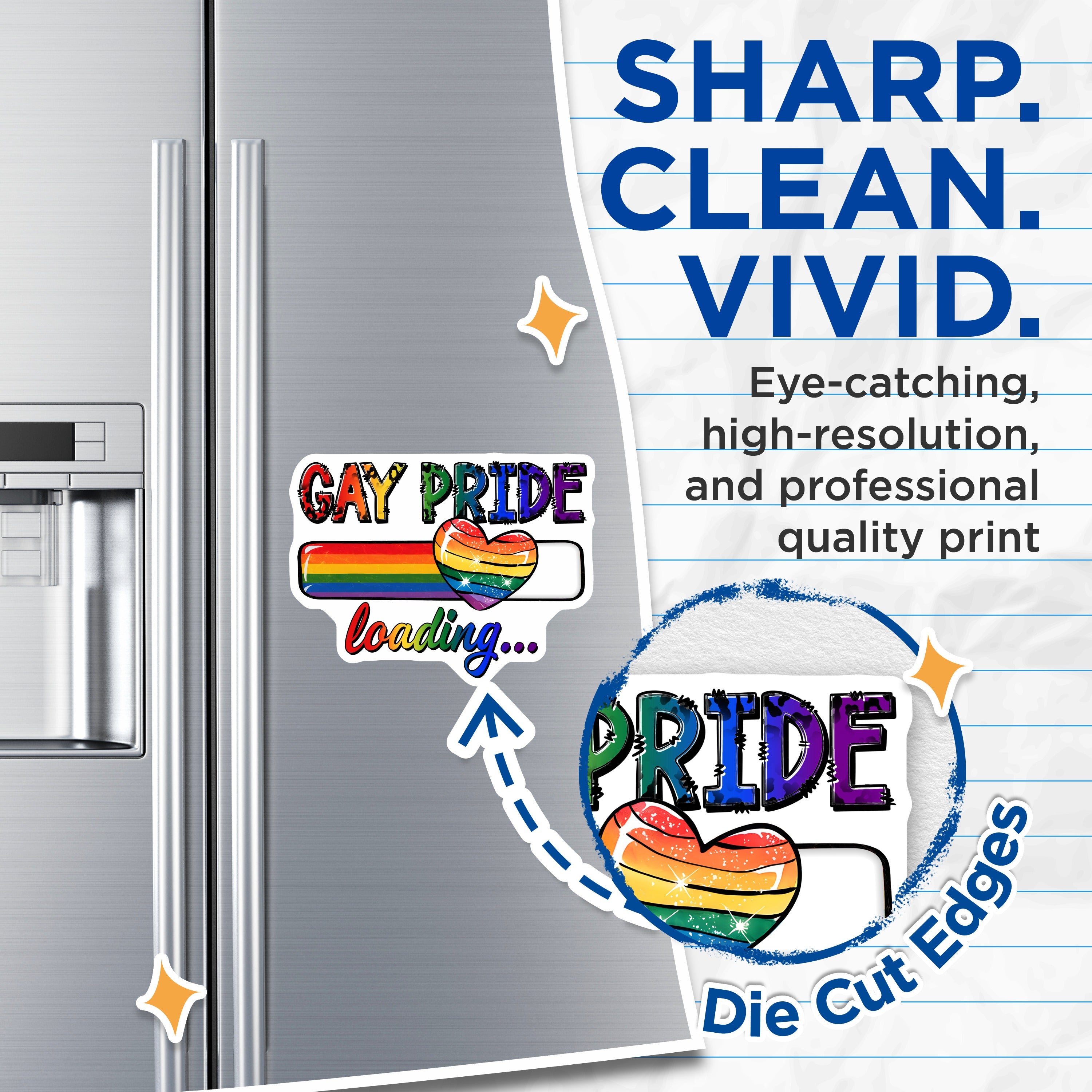 (2 Pack) Gay Pride Loading Magnets - Rainbow Heart LGBTQ+ Ally Queer Fridge Locker Decor - 5 Inches On Longest Side - Thick Durable Magnet - Made in USA - MAG38704