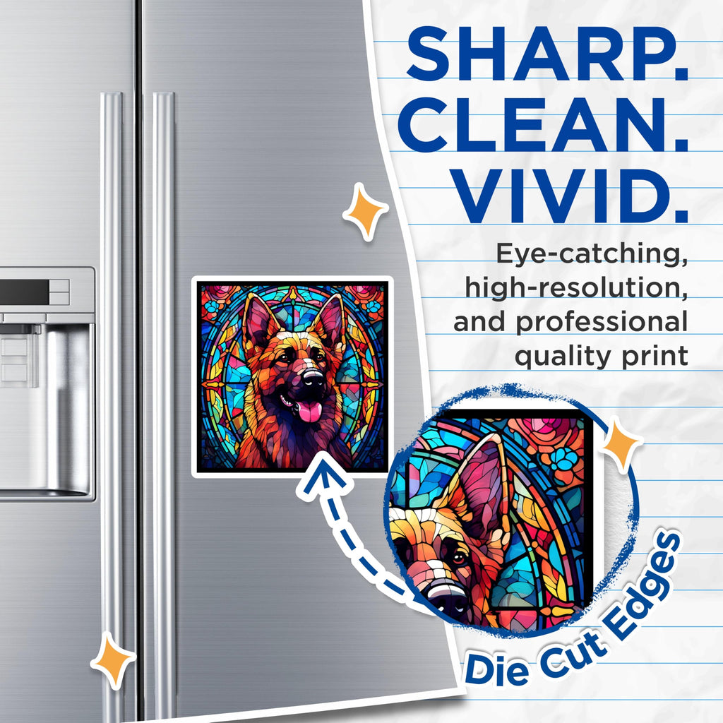 (2 Pack) German Shepherd Magnets - Stained Glass Style - Dog Breed Home Decor - 5" On Longest Side - Premium Magnet - for Cars, Refrigerators, Toolboxes, Lockers - Made in USA - MAG14214
