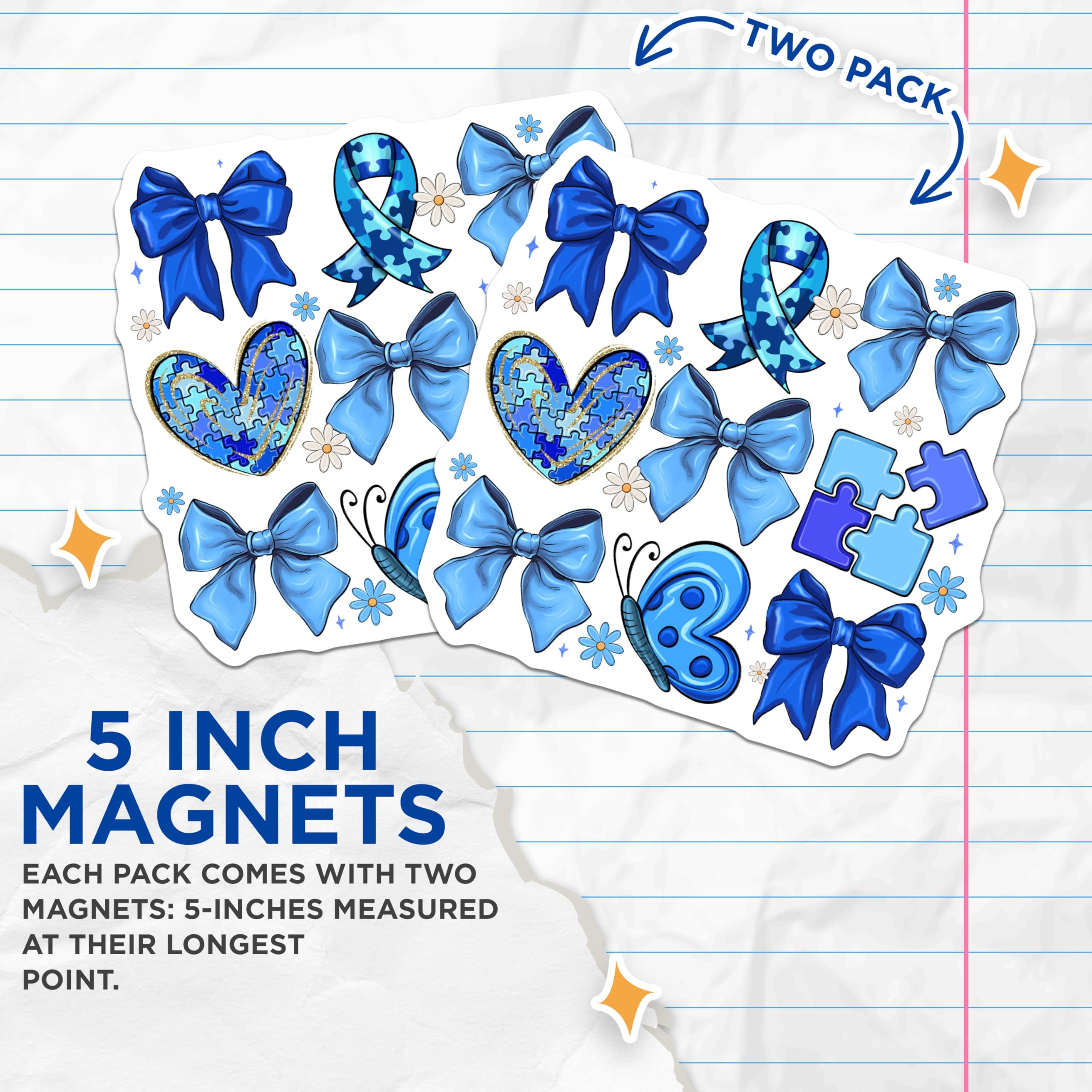 (2 Pack) Autism Awareness Magnets - Puzzle Piece Ribbon - Neurodiversity Support - Special Needs Advocate Decor - 5 Inches On Longest Side - Thick Durable Magnet - Made in USA - MAG27542