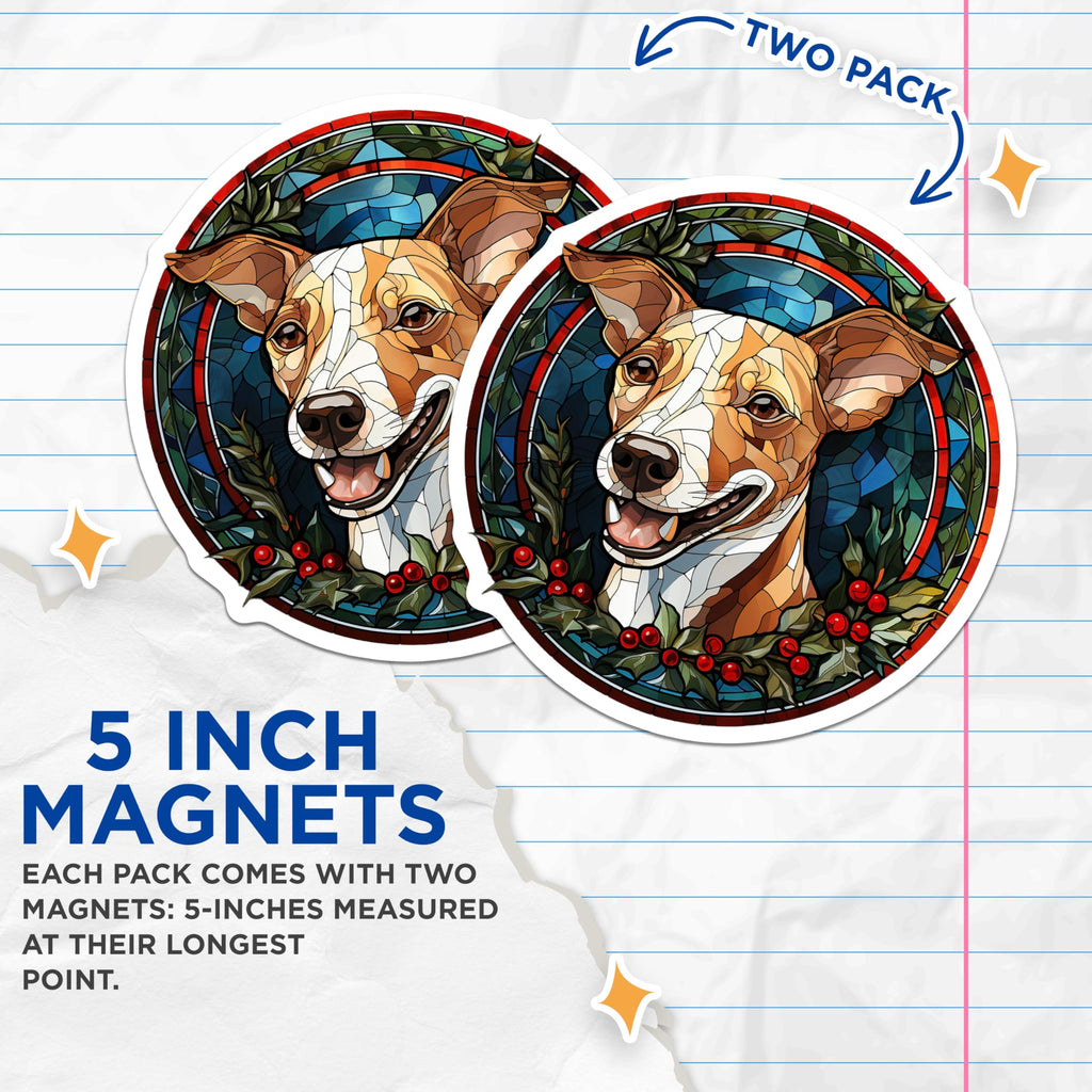 (2 Pack) Jack Russell Terrier Magnets - Stained Glass Dog Art - Christmas Holiday Fridge Decor - 5 Inches On Longest Side - Thick Durable Magnet - Made in USA - MAG25621