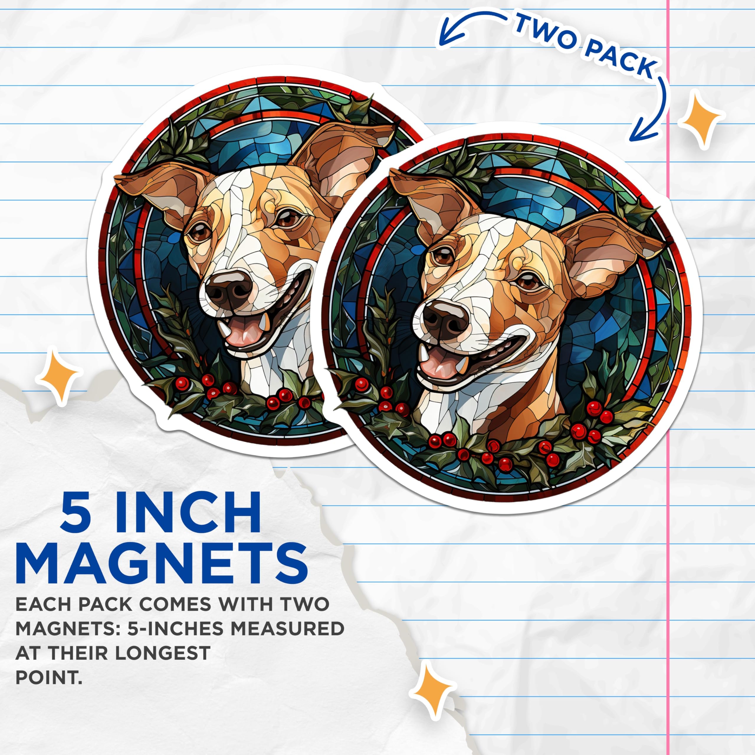 (2 Pack) Jack Russell Terrier Magnets - Stained Glass Dog Art - Christmas Holiday Fridge Decor - 5 Inches On Longest Side - Thick Durable Magnet - Made in USA - MAG25621