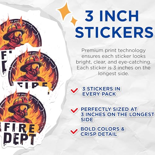(3 Pack) Firefighter Decals - Fire Dept Stickers - Laptop Decals- 3 Inches On Longest Side - Easy Peel & Apply - Made in USA - 3MCS5616