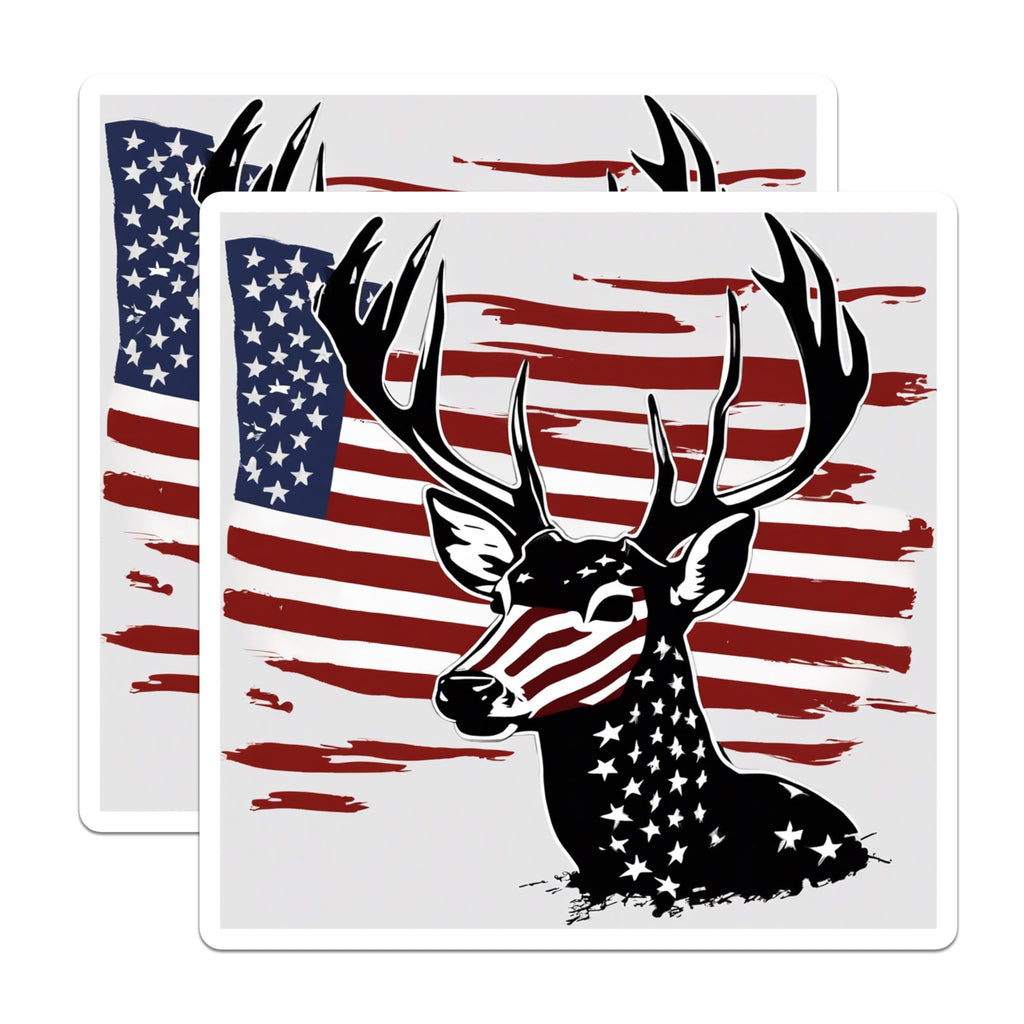 (2 Pack) American Flag Deer Magnets - Patriotic Buck Antler Hunting Scene - US Hunter Truck Fridge Refrigerator Display - 5 Inches On Longest Side - Thick Durable Magnet - Made in USA - MAG19559