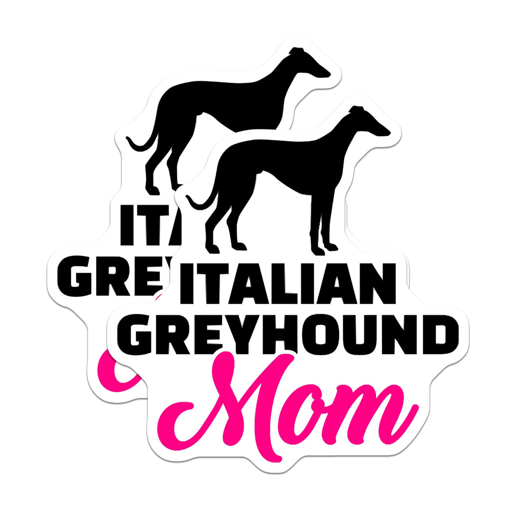 (2 Pack) Italian Greyhound Mom Stickers - Dog Lover Decal - Pet Owner Decoration - 5" On Longest Side - Sticks to Smooth Flat Surfaces - Made in USA - BMCS6165