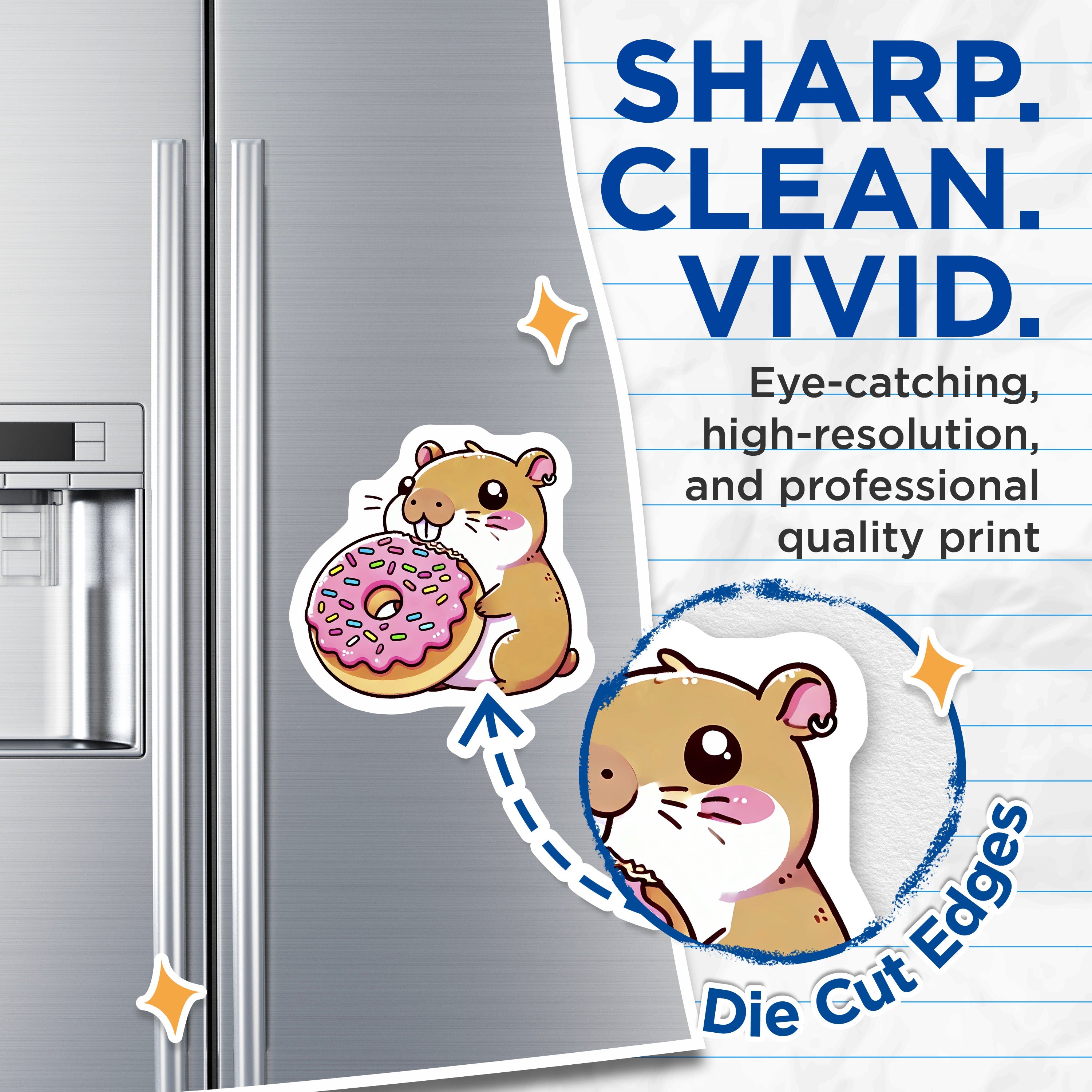 (2 Pack) Hamster Donut Magnets - Cute Kawaii Pet - Foodie Animal Lover Fridge Decor - 5 Inches On Longest Side - Thick Durable Magnet - Made in USA - MAG39189