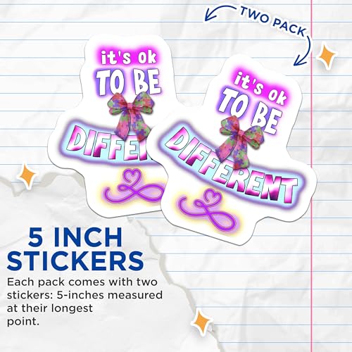 (2 Pack) It's OK to Be Different Stickers - Inspirational Quote - Positive Message Decals - 5" On Longest Side - Sticks to Smooth Flat Surfaces - Made in USA - BMCS7108