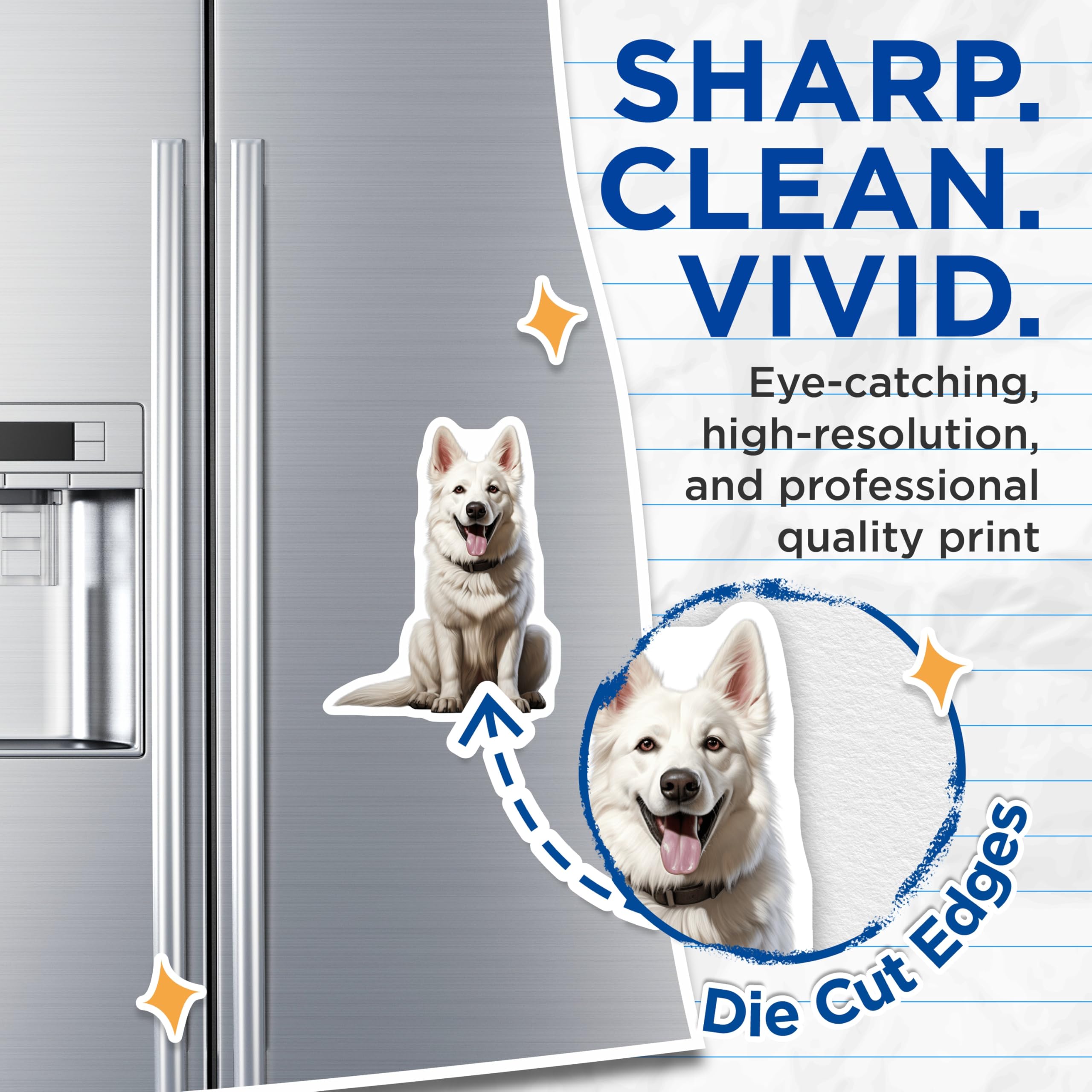 (2 Pack) White German Shepherd Magnets - Dog Lover Kitchen Decor - Pet Parent Refrigerator Art - 5 Inches On Longest Side - Thick Durable Magnet - Made in USA - MAG29194