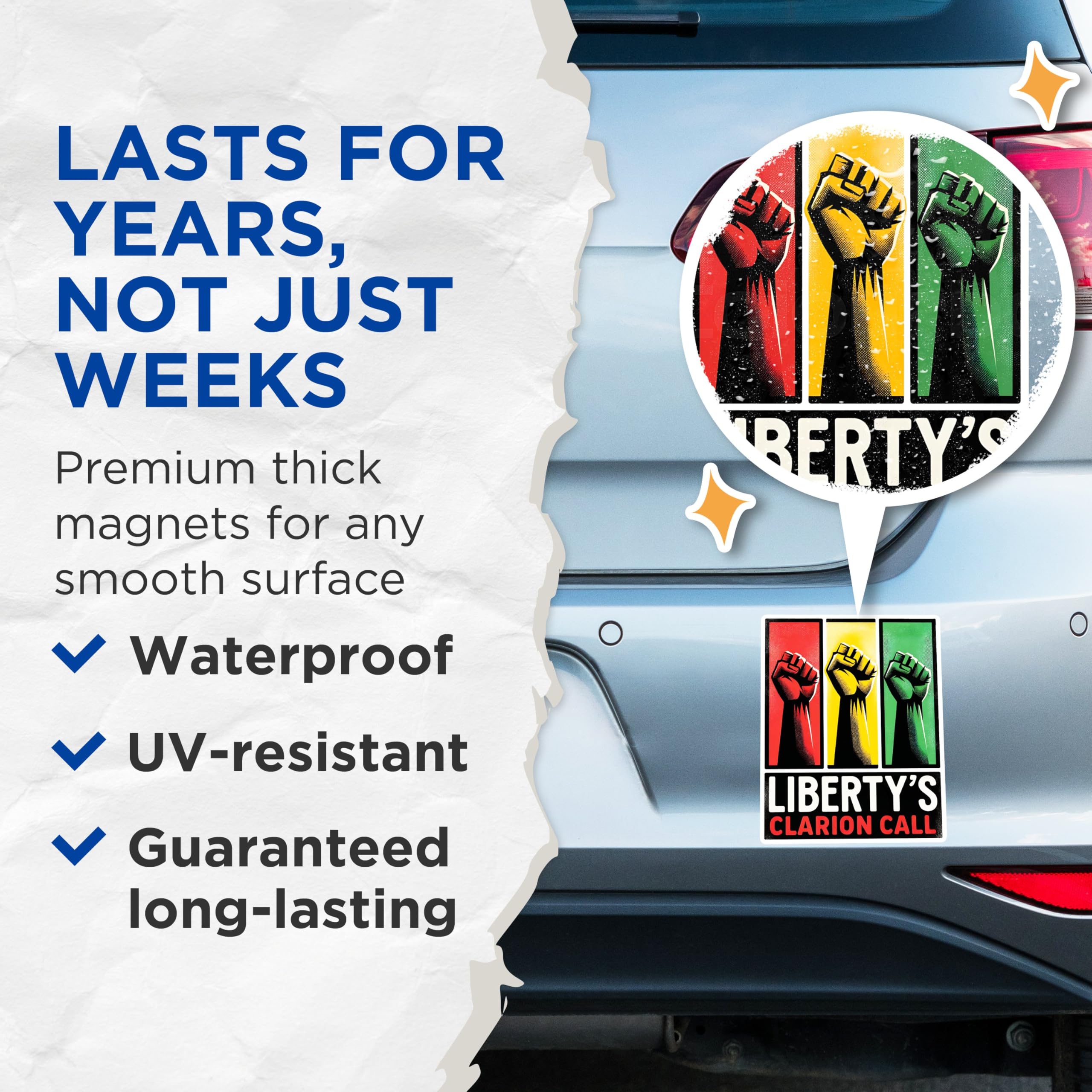 (2 Pack) Liberty's Clarion Call Magnets - Inspirational Equality Magnets - Freedom and Justice Magnets- 5" On Longest Side - for Fridges, Toolboxes, Cars - Made in USA - MAG2657