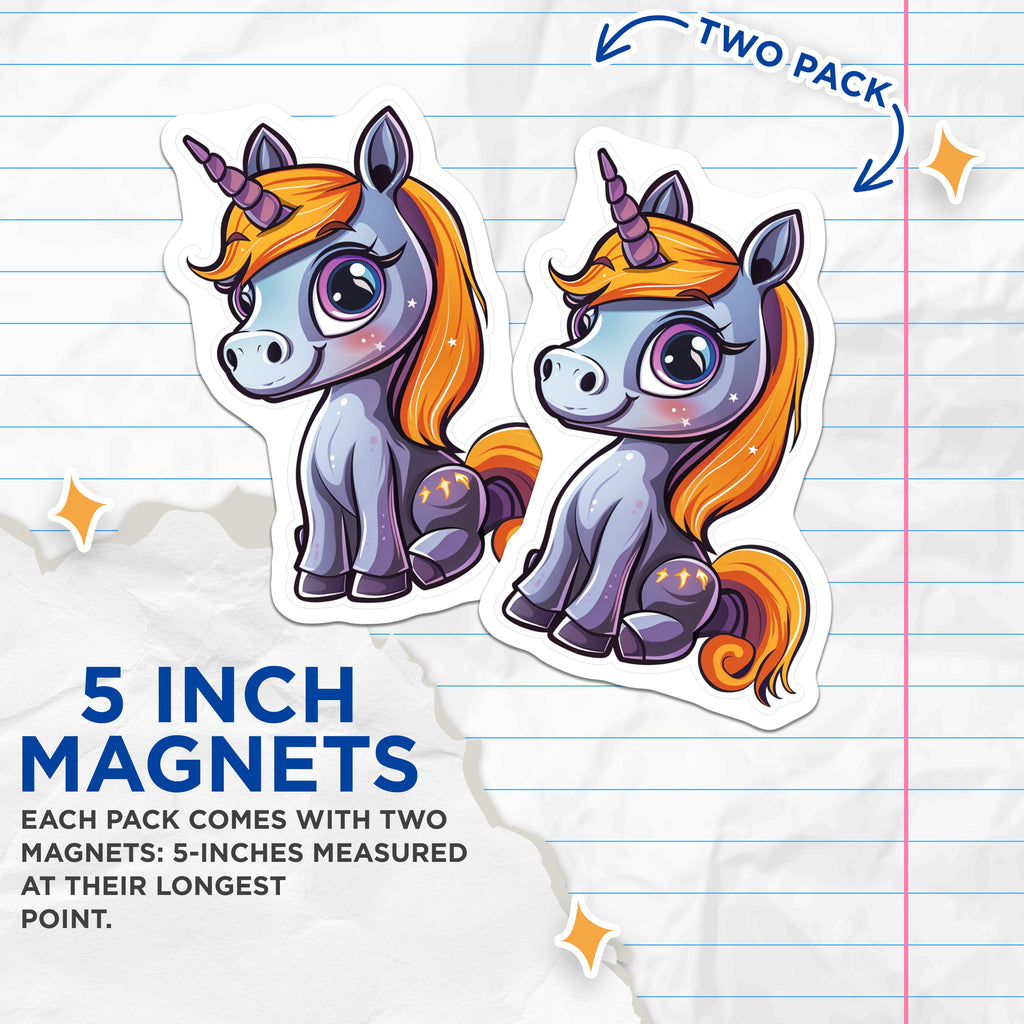 (2 Pack) Cute Unicorn Magnets - Magical Fantasy Creature - Kids Room Decor - Refrigerator School Locker Accents - 5 Inches On Longest Side - Thick Durable Magnet - Made in USA - MAG37722