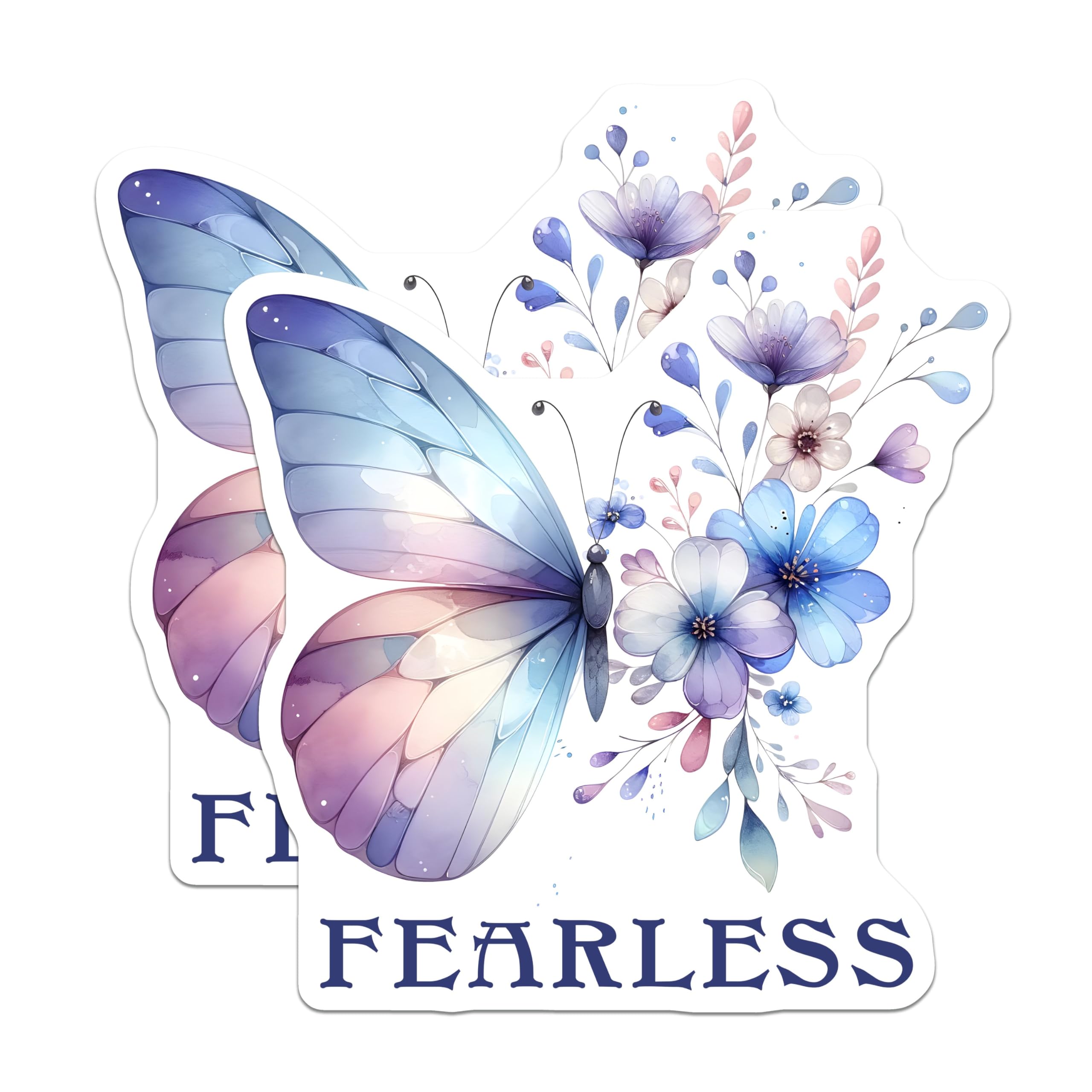 (2 Pack) Fearless Butterfly Stickers - Inspirational Floral Stickers - Motivational Quote Stickers - 5" On Longest Side - Sticks to Smooth Flat Surfaces - Made in USA - BMCS9738