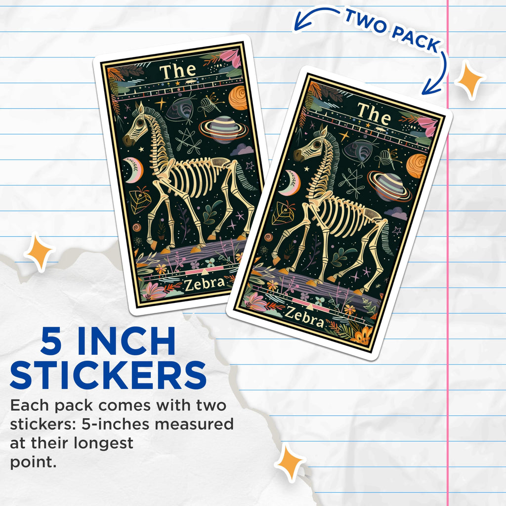 (2 Pack) Zodiac Skeleton Zebra Stickers - Astronomical Animal Stickers - Cosmic Space Art Stickers - 5" On Longest Side - Sticks to Smooth Flat Surfaces - Made in USA - BMCS3651