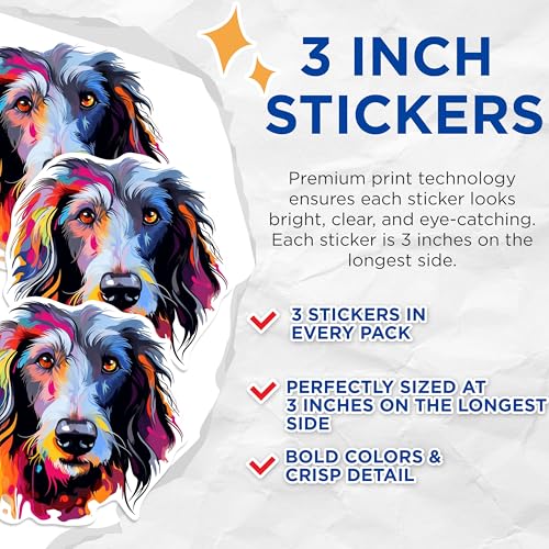 (3 Pack) Colorful Dog Decals - Border Collie Decals - Laptop Decal - 3 Inches On Longest Side - Easy Peel & Apply - Made in USA - 3MCS0815