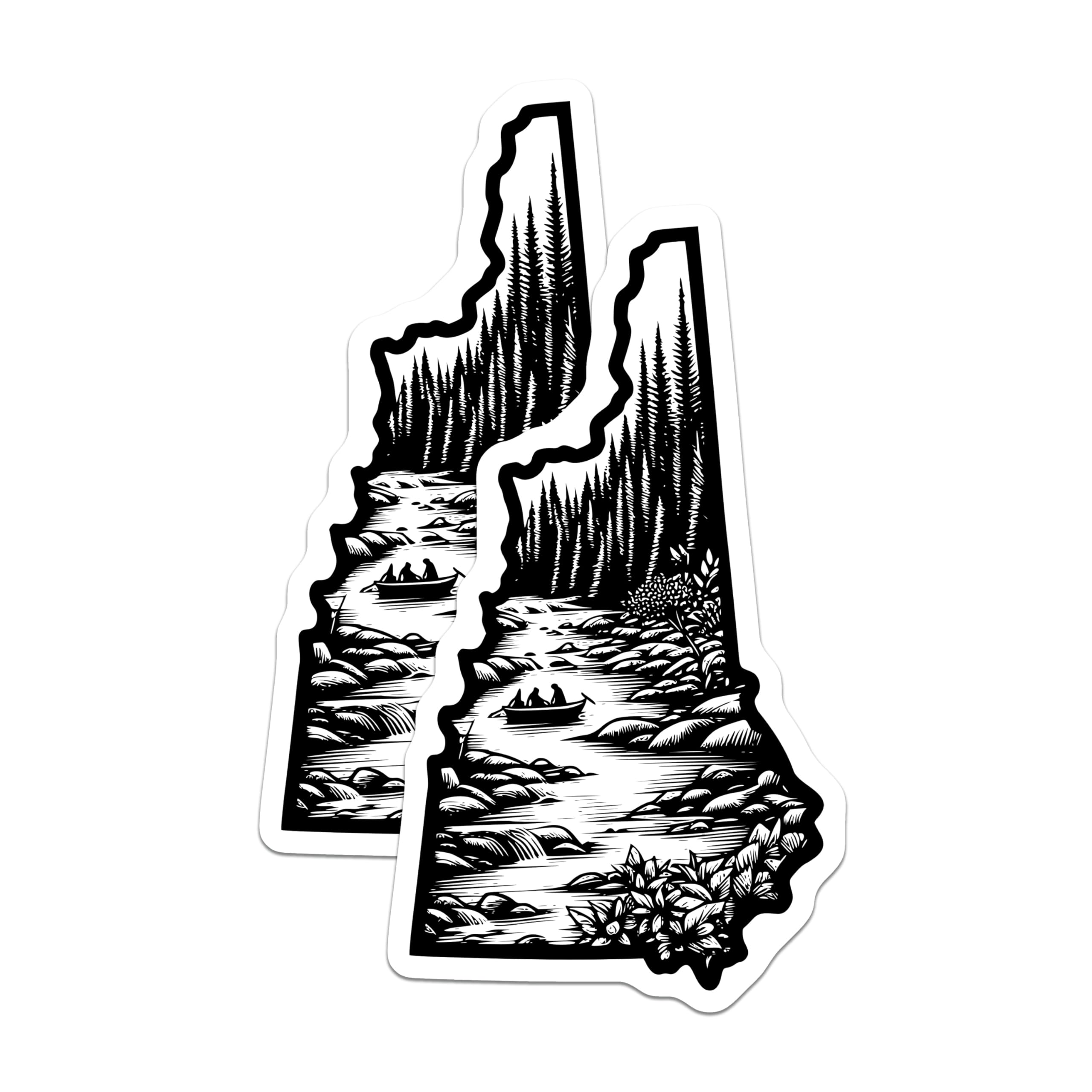 (2 Pack) New Hampshire State Magnets - River Canoe Scene - Scenic Pine Forest Art - 5 Inches On Longest Side - Thick Durable Magnet - Made in USA - MAG20973
