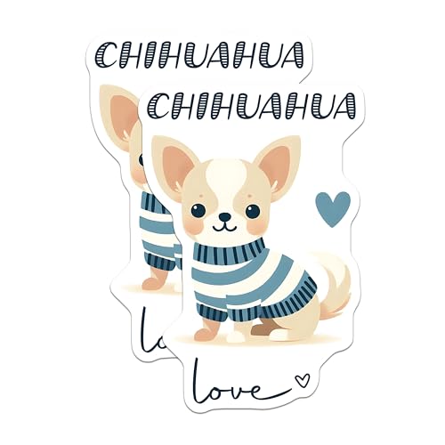 (2 Pack) Chihuahua Love Stickers - Cute Dog Cartoon Art - Pet Lovers Decal - 5" On Longest Side - Sticks to Smooth Flat Surfaces - Made in USA - BMCS7296