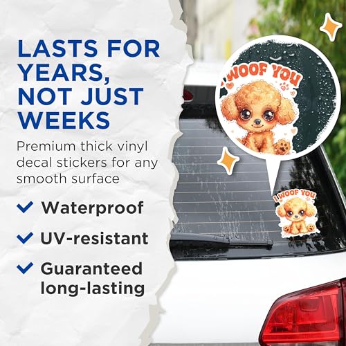 (2 Packs) I Woof You Toy Poodle Stickers - Toy Poodle Dog Breed Decals - 5 Inches On Longest Side - Premium Vinyl Decal - Sticks to Any Smooth Flat Surface - Made in USA - BMCS2375