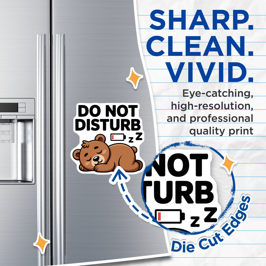 (2 Pack) Do Not Disturb Magnets - Sleeping Bear Refrigerator - Low Battery Introvert Magnets - 5 Inches On Longest Side - Thick Durable Magnet - Made in USA - MAG39068