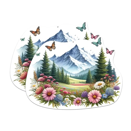 (2 Packs) Mountains Flowers Butterflies Stickers - Beautiful Scenery Outdoorsman Decals - 5 Inches On Longest Side - Premium Vinyl Decal - Sticks to Any Smooth Flat Surface - Made in USA - BMCS2294